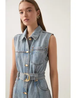 Aje Ray Denim Midi Dress Size 8/S for rent on The Volte - image 4