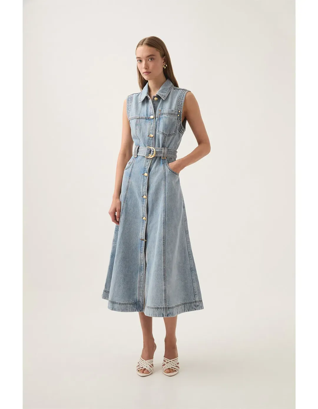 Aje Ray Denim Midi Dress Size 8/S for rent on The Volte - main image