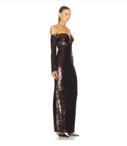 Self-portrait Sequin Off-shoulder Maxi Dress In Brown Size 14  for rent on The Volte - image 3