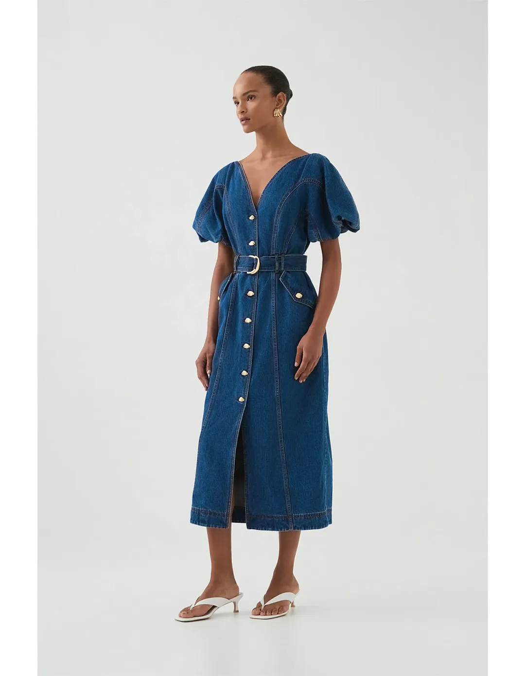 Aje Harper Denim Midi Dress in Classic Wash Size 6/XS for rent on The Volte - main image