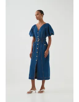Aje Harper Denim Midi Dress in Classic Wash Size 6/XS for rent on The Volte - image 2