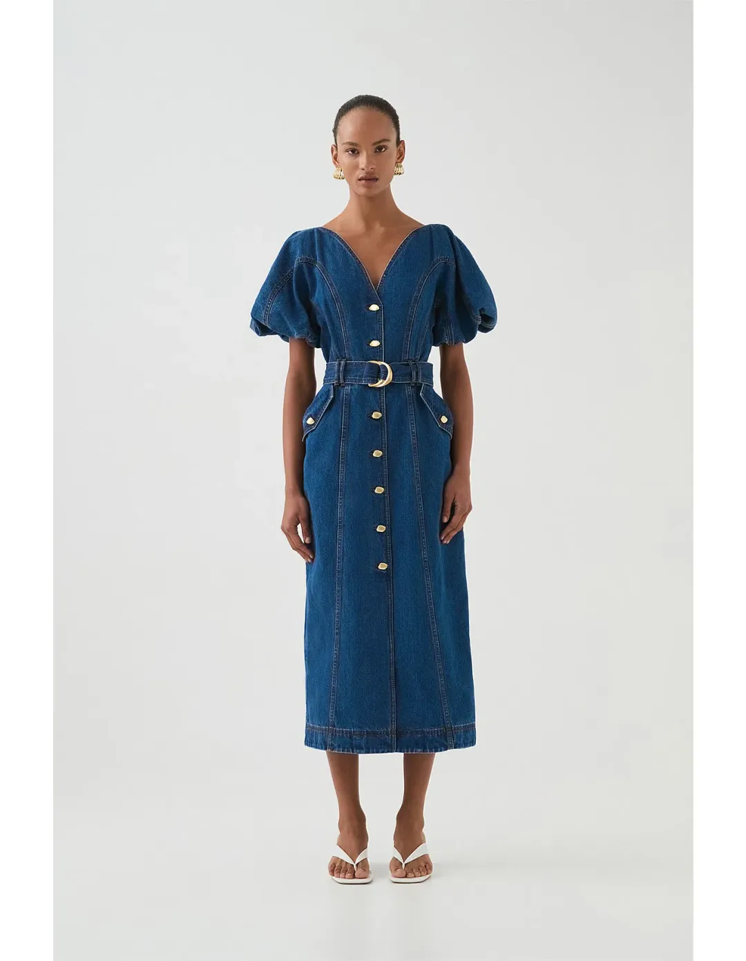Aje Harper Denim Midi Dress in Classic Wash Size 6/XS for rent on The Volte - main image