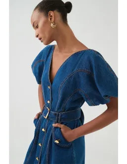 Aje Harper Denim Midi Dress in Classic Wash Size 6/XS for rent on The Volte - image 5