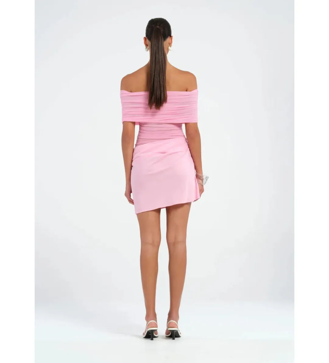 BENNI Nico Off-Shoulder Mini Dress Bubblegum Size AU 8 for rent on The Volte - main image
