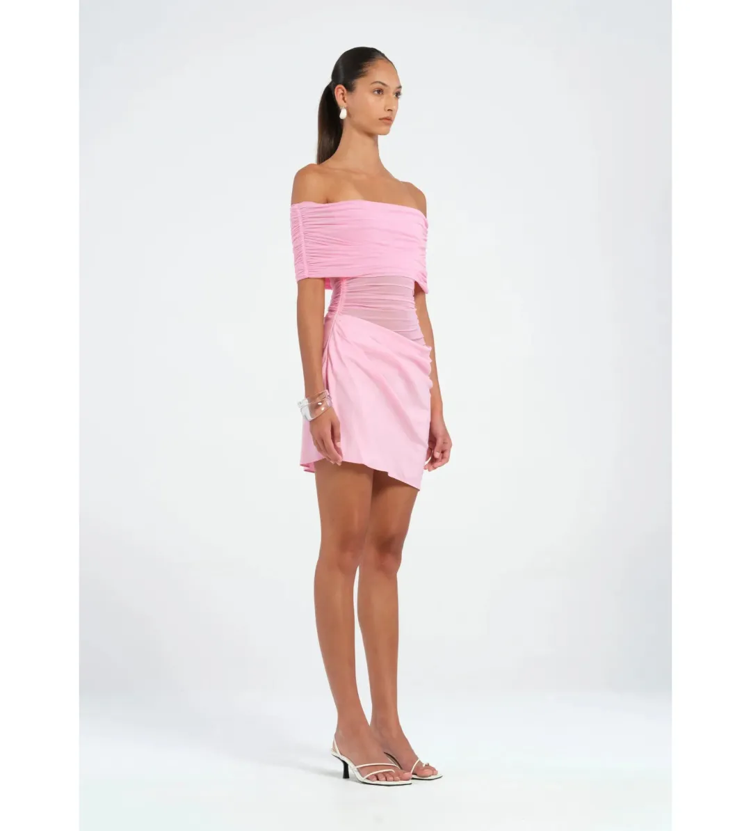 BENNI Nico Off-Shoulder Mini Dress Bubblegum Size AU 8 for rent on The Volte - main image