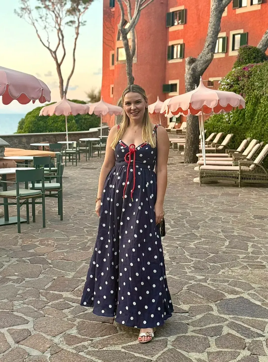 Zimmermann Scarborough Eyelet Maxi Dress in Blue Ivory Polka Dot Size 1 AU 10   for rent on The Volte - main image