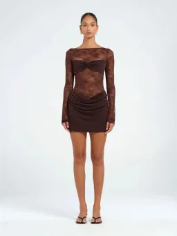 BENNI Oskar Mini Dress in Chocolate Size AU8 for rent on The Volte - image 1
