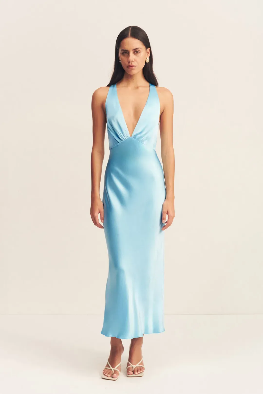 Shona Joy La Lune Plunged Cross Back Midi Dress in Iceberg Blue Size 8 for rent on The Volte - main image