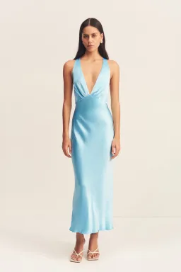 Shona Joy La Lune Plunged Cross Back Midi Dress in Iceberg Blue Size 8 for rent on The Volte - image 1