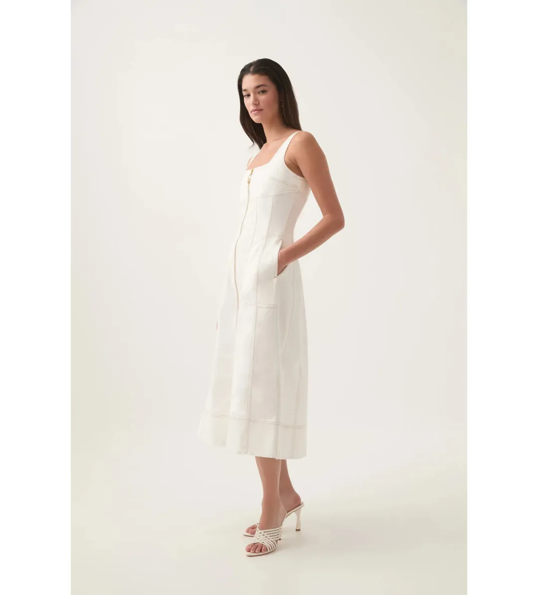 Aje Emilie Denim Midi Dress White Size 12/L for rent on The Volte - main image