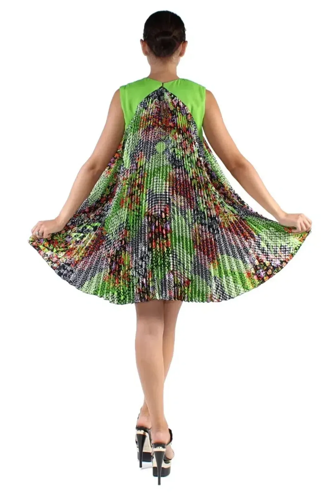 Versace Green Multicolor Plisse Tent Mini Dress Sleeveless Made in Italy Size 38 for rent on The Volte - main image