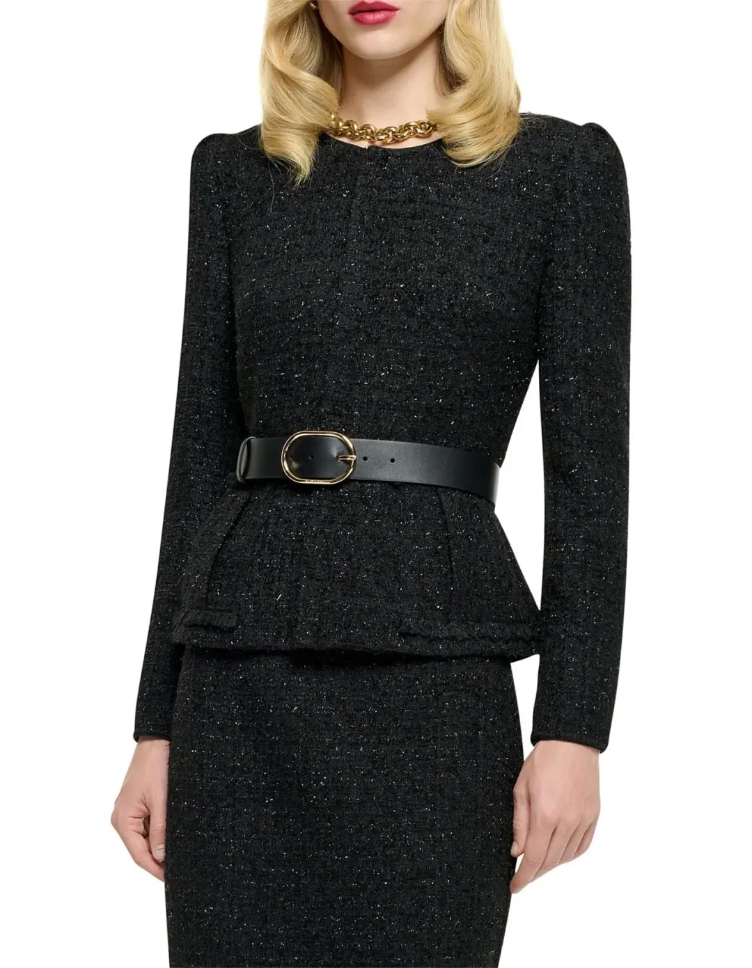 Roland Mouret Long Sleeve Round Neck Boucle Jacket in Black Size for rent on The Volte - main image