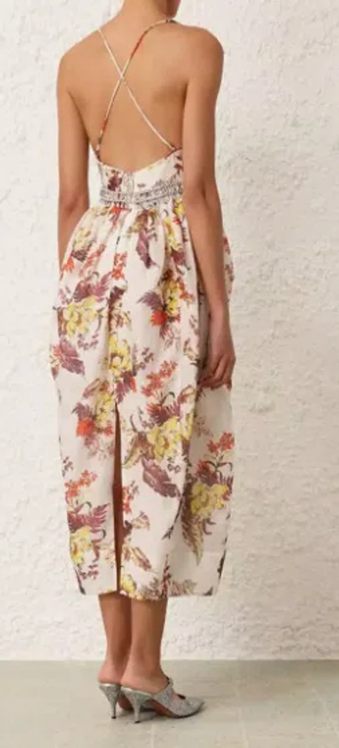 Zimmermann Matchmaker Tulip Linen Silk Blend Floral Midi Dress Size 1 for rent on The Volte - main image