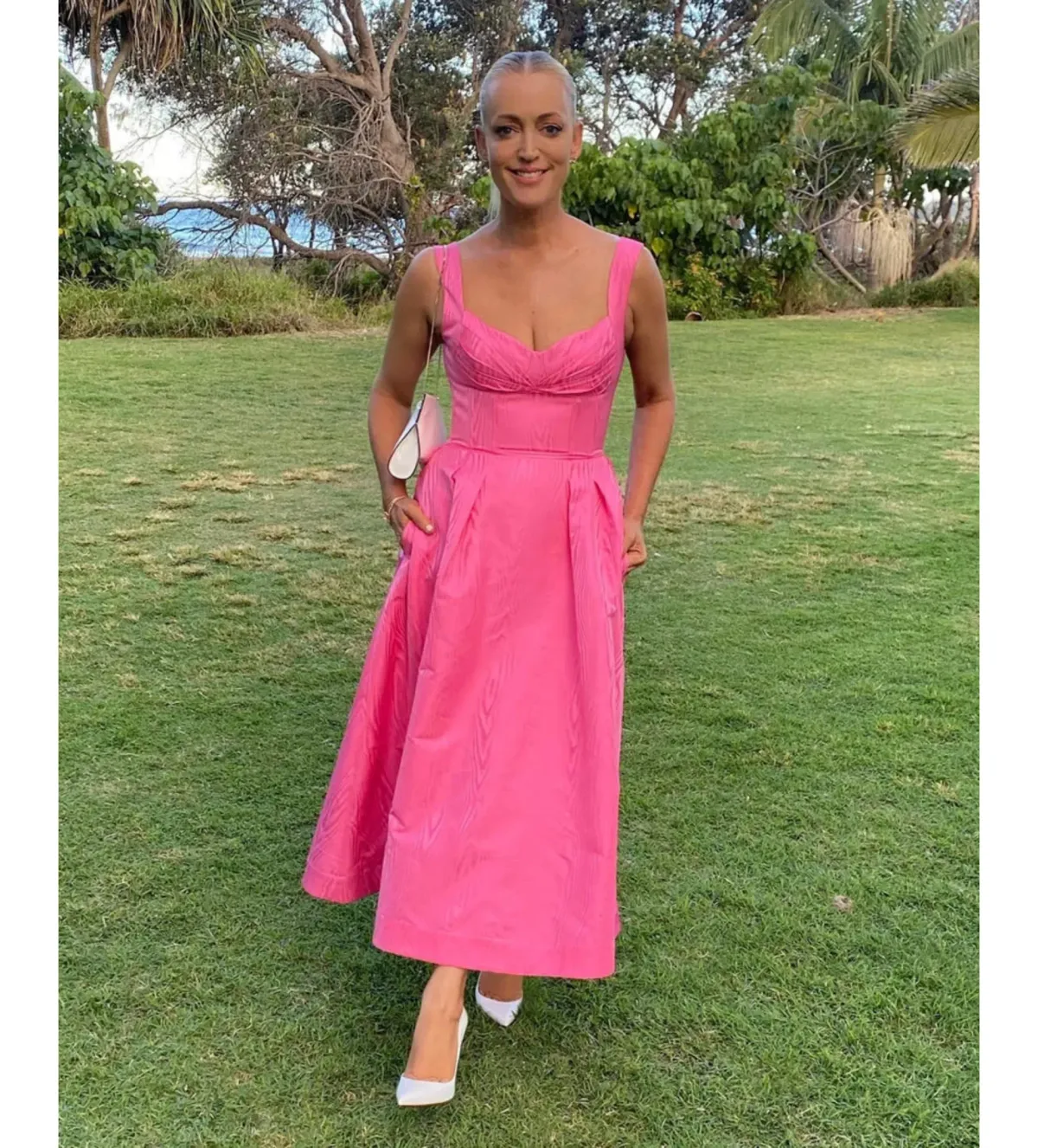 Rebecca Vallance Lyla Midi Dress Hot Pink Size 10 for rent on The Volte - main image