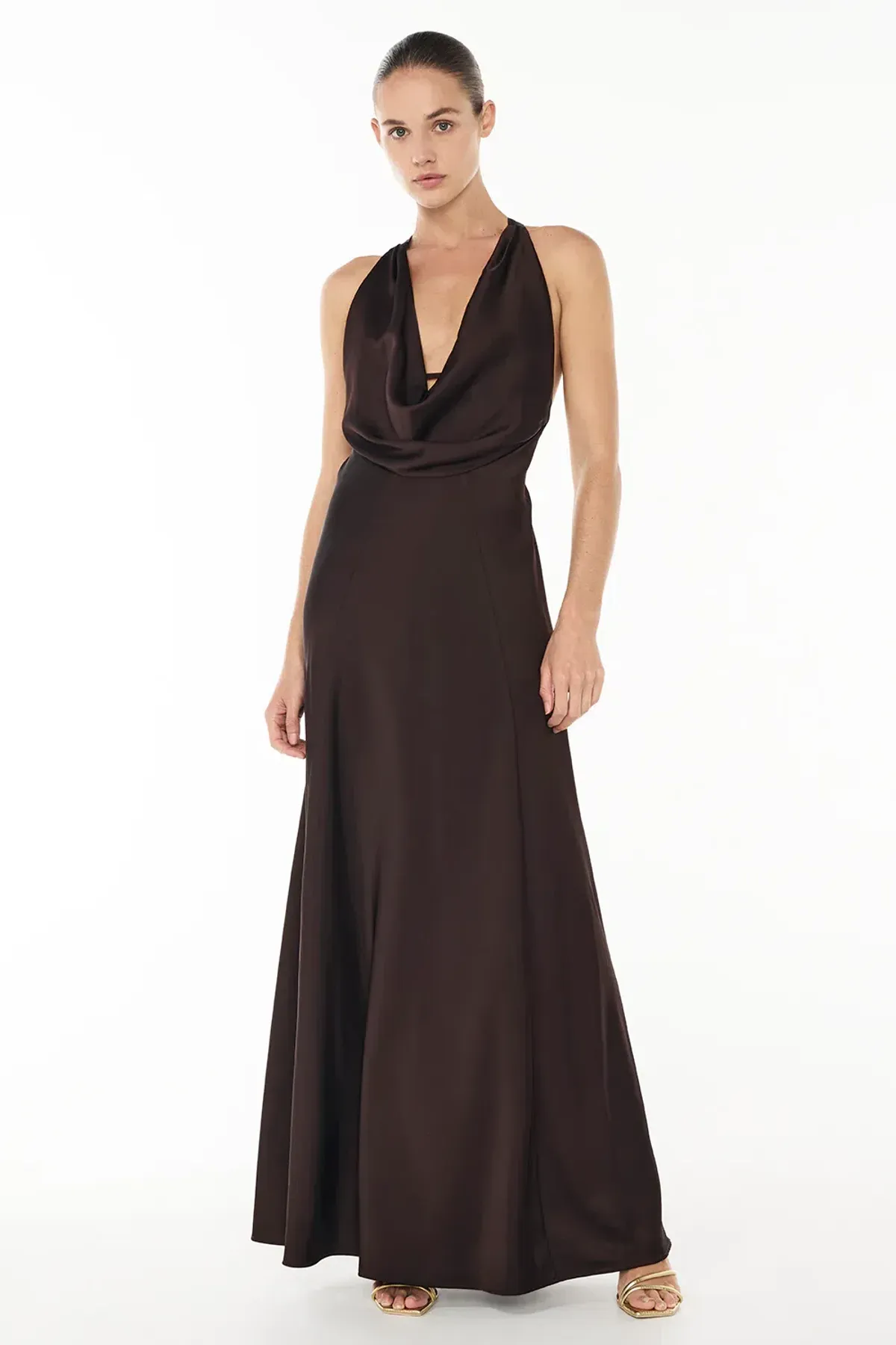 Manning Cartell Charmed Cowl Slip Dress in Dark Chocolate Brown Size AU 10 for rent on The Volte - main image