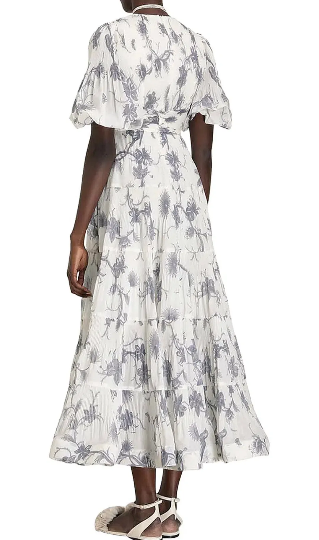 Zimmerman Pleated Midi Dress White & Blue Floral Size 6 for rent on The Volte - main image