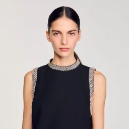 Sandro Rhinestone Embellished Mini Dress Black Size 10 for rent on The Volte - image 3