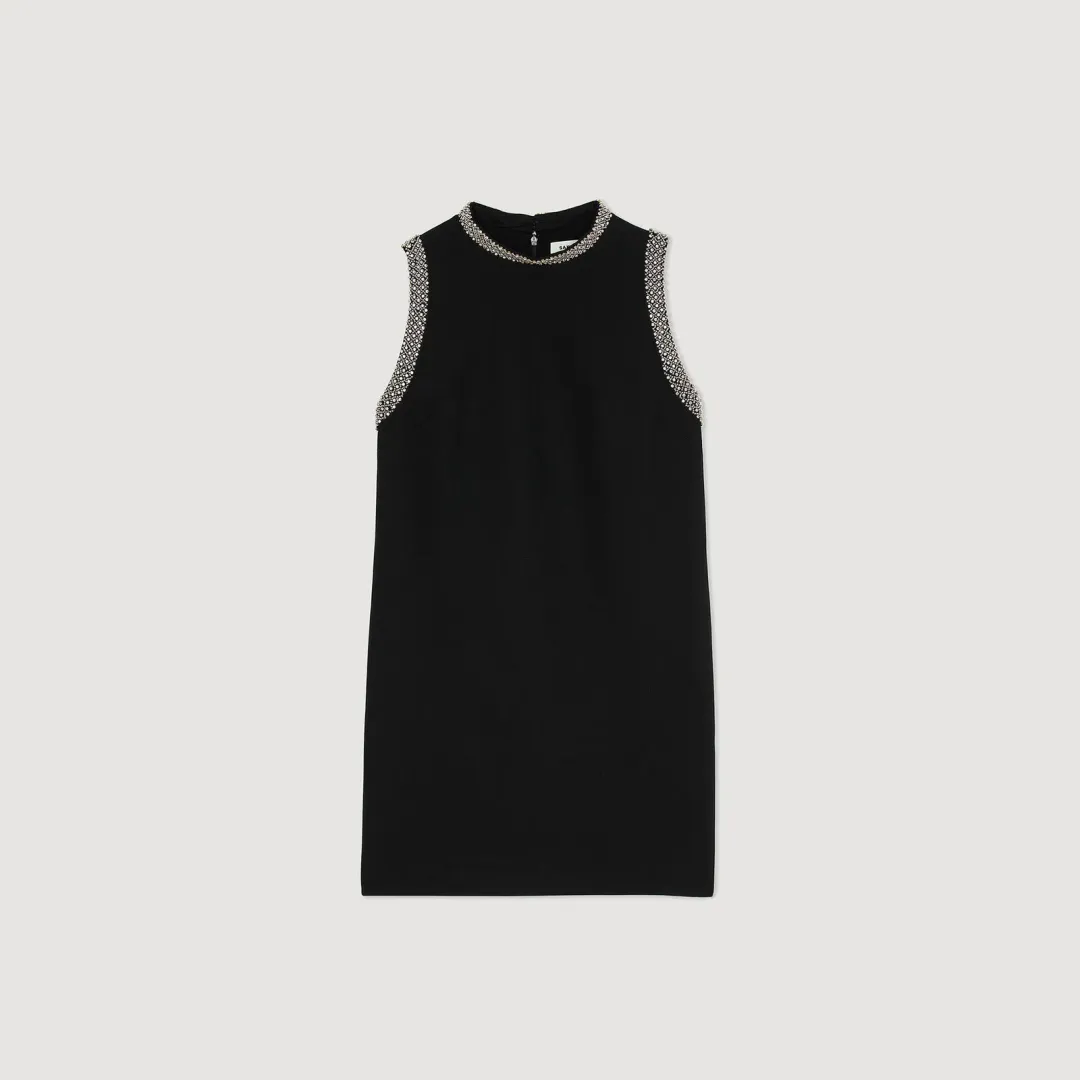 Sandro Rhinestone Embellished Mini Dress Black Size AU 12 for rent on The Volte - main image