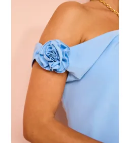 Issy Off Shoulder Flower Maxi Dress in Blue Size M / AU 10 for rent on The Volte - image 6