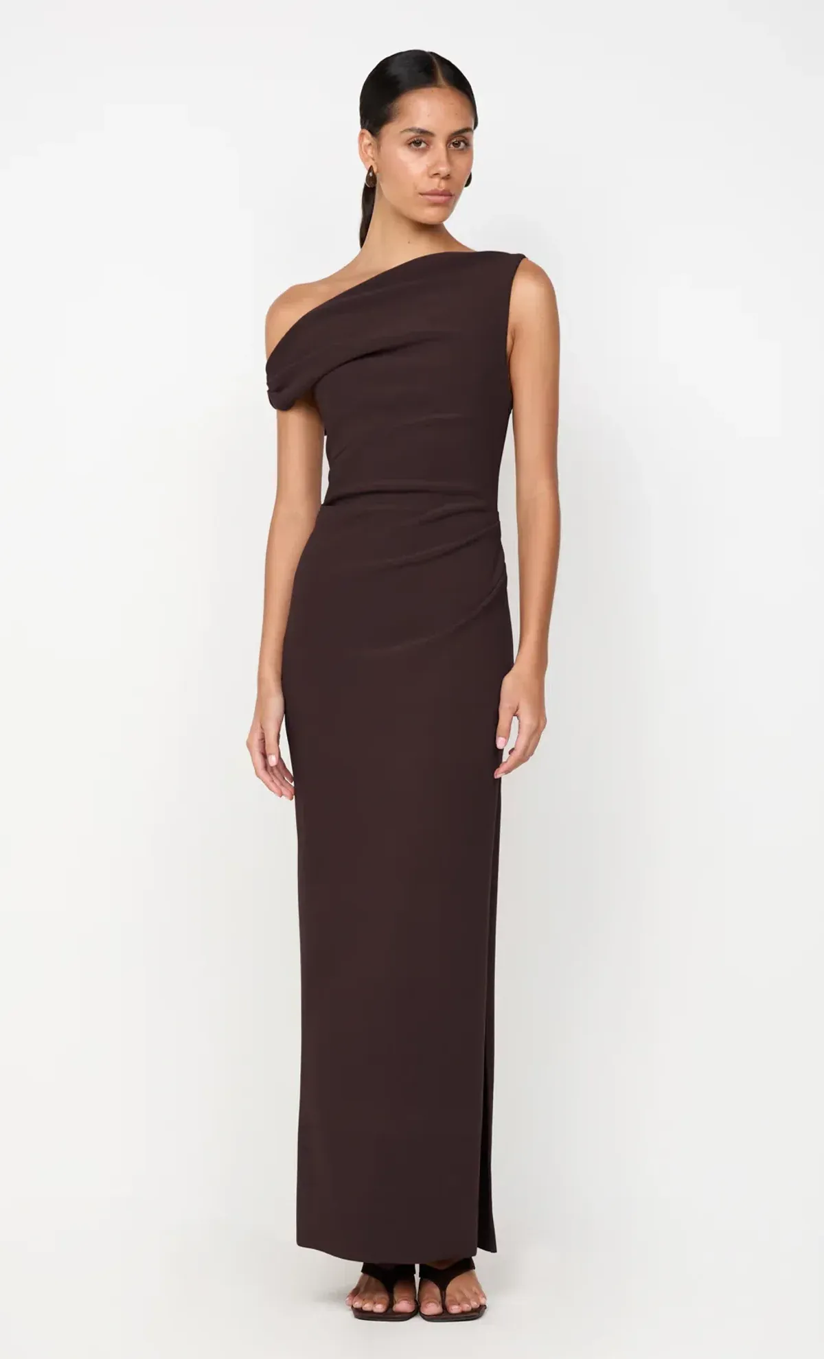 Bec + Bridge Leora Asym Maxi Dress Dark Chocolate Size AU 12 for rent on The Volte - main image