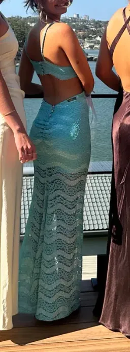 Amy Taylor Couture Lace Aqua Blue Gown Size 8 for rent on The Volte - image 3