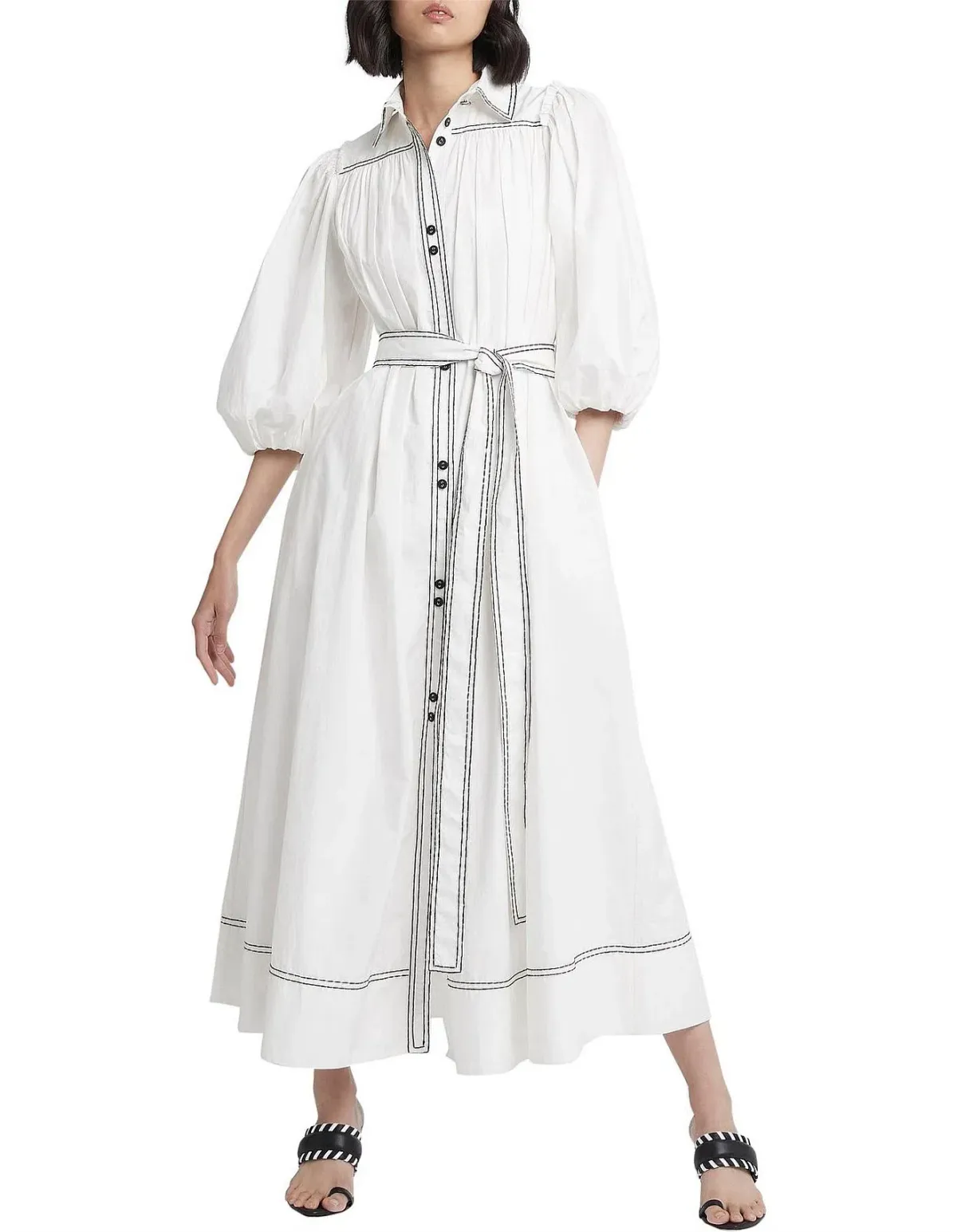AJE Epiphany Midi Shirt Dress White Size AU 8 for rent on The Volte - main image