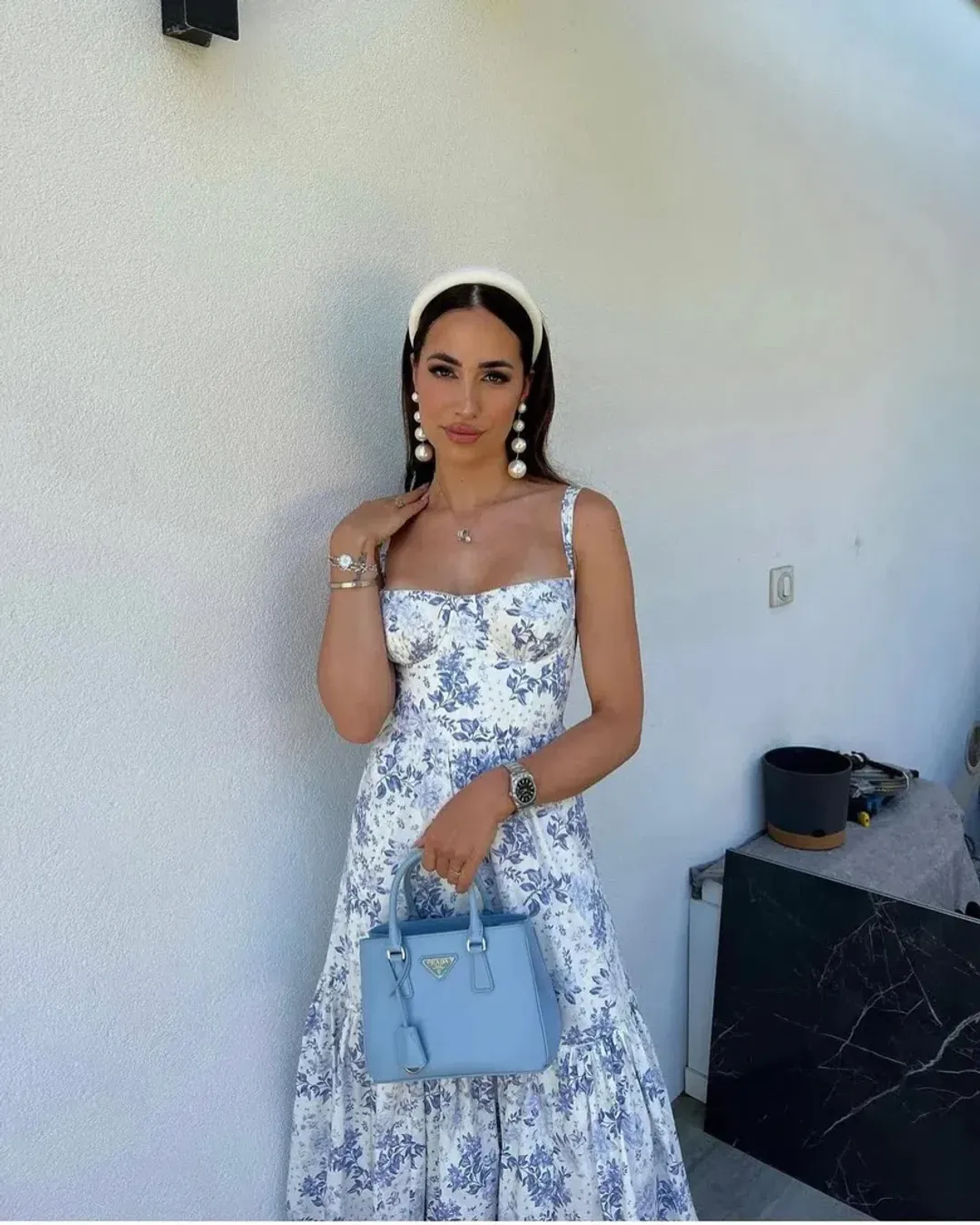 House of CB Carmen Midi Blue Print Bustier Size XS for rent on The Volte - main image