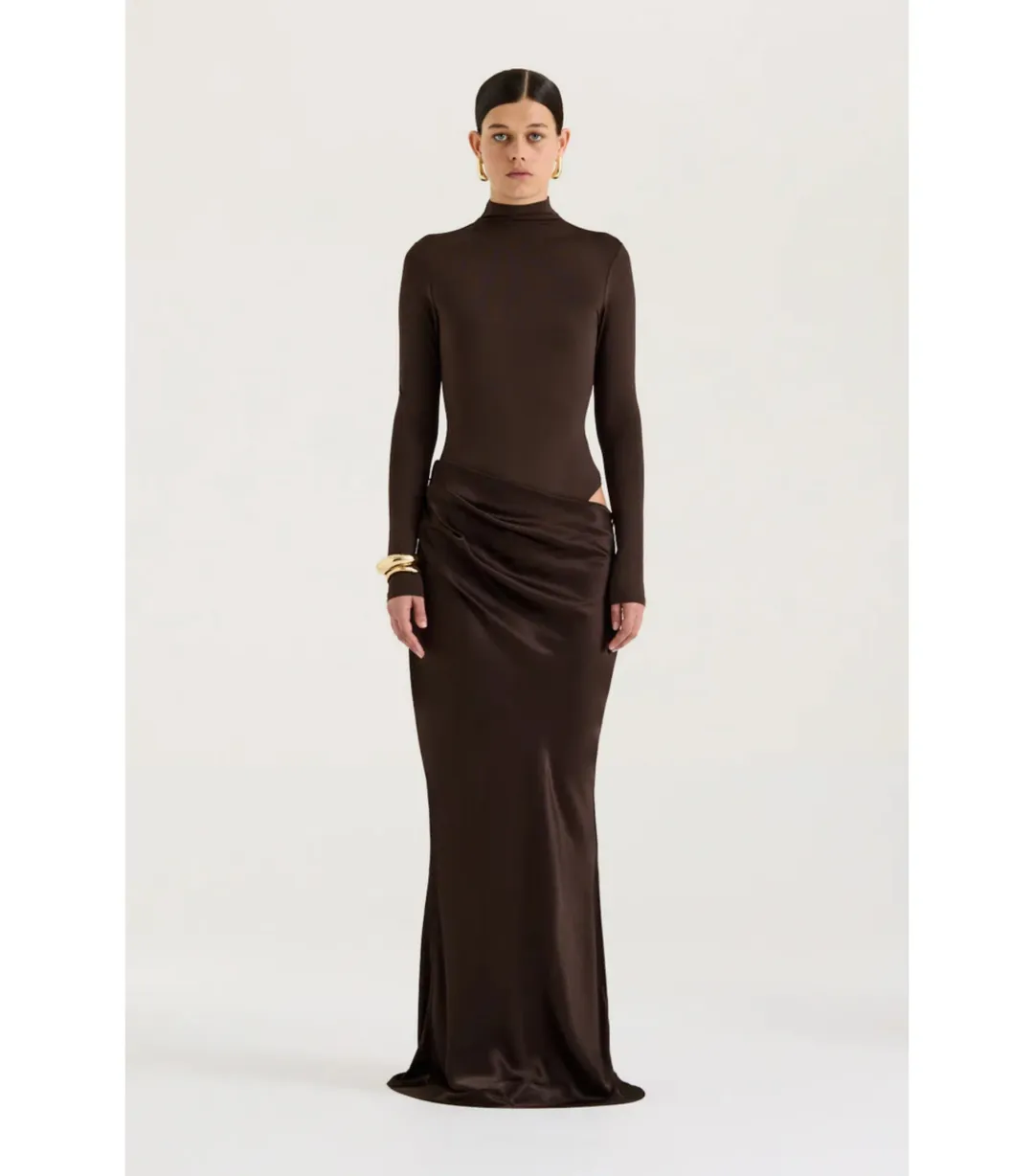 Henne Soraia Long Sleeve Maxi Dress Chocolate Size S / AU 8 for rent on The Volte - main image
