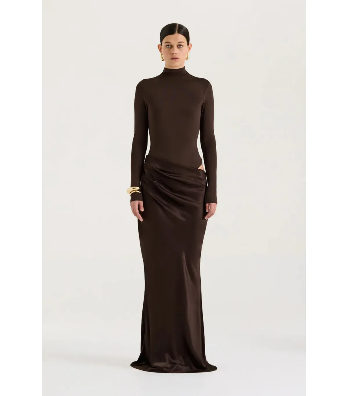 Henne Soraia Long Sleeve Maxi Dress Chocolate Size S / AU 8 for rent on The Volte - main image