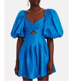 Aje Dusk Knot Puff Sleeve Mini Dress Blue Size XS AU 6 for rent on The Volte - image 3