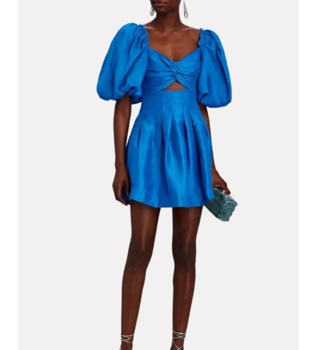 Aje Dusk Knot Puff Sleeve Mini Dress Blue Size XS AU 6 for rent on The Volte - main image