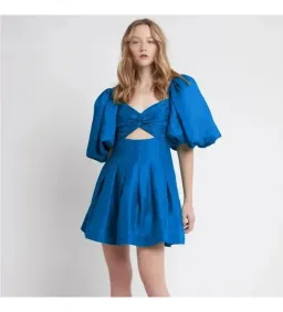 Aje Dusk Knot Puff Sleeve Mini Dress Blue Size XS AU 6 for rent on The Volte - image 2