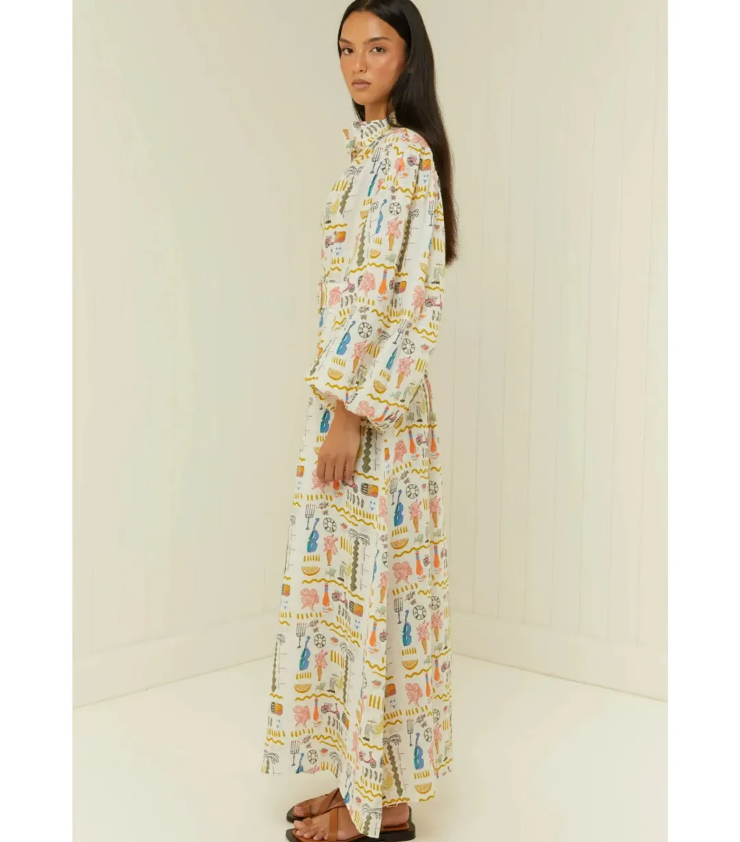 Palm Noosa Noddy Maxi Dress Verano White Print Size AU 10  for rent on The Volte - main image