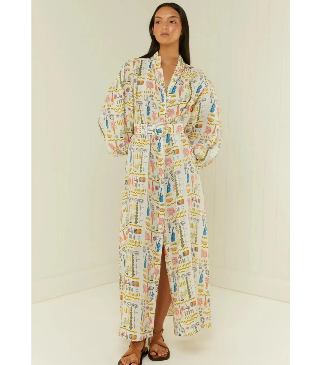 Palm Noosa Noddy Maxi Dress Verano White Print Size AU 10  for rent on The Volte - main image