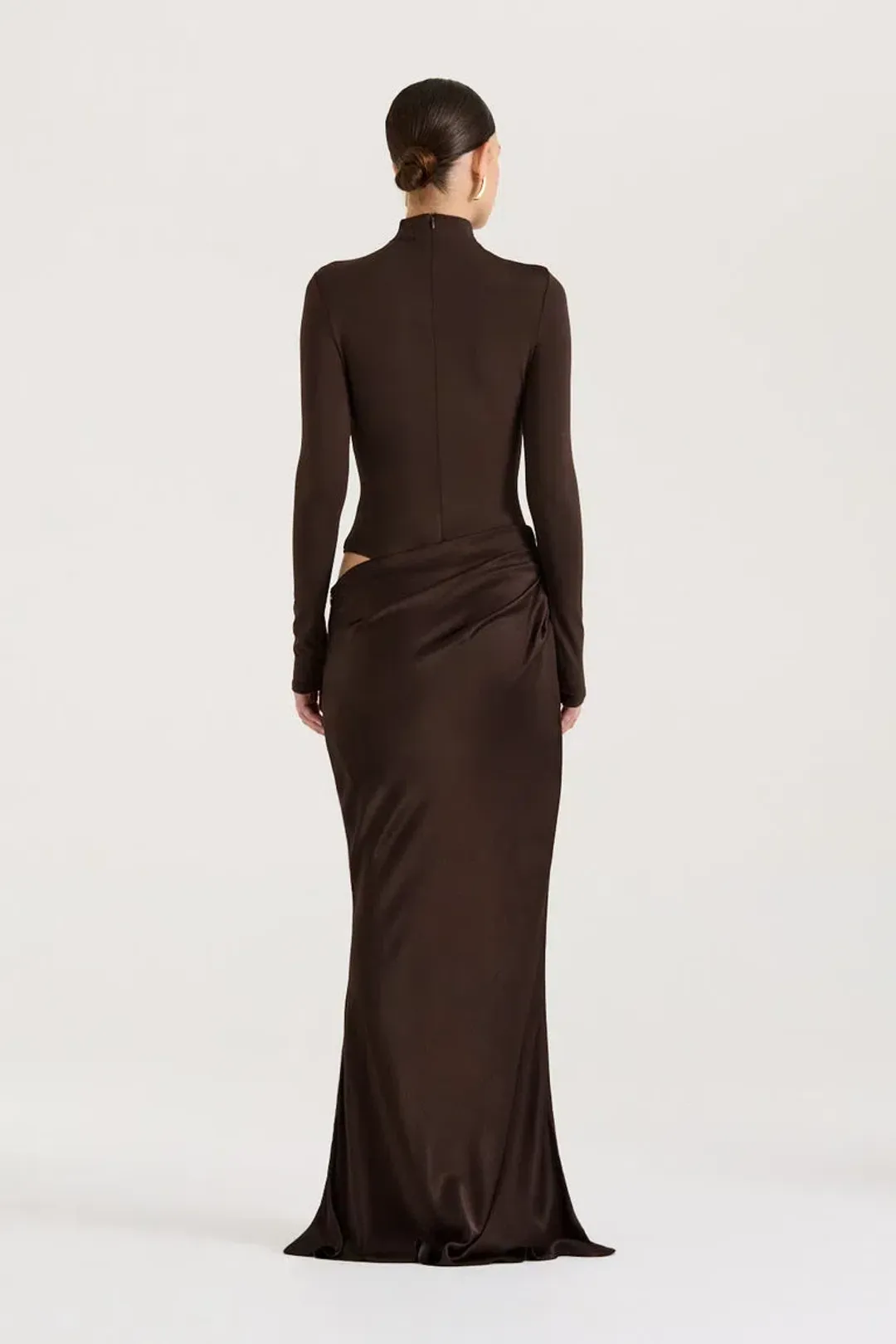 Henne Soraia Long Sleeve Maxi Dress Chocolate Size 8 for rent on The Volte - main image