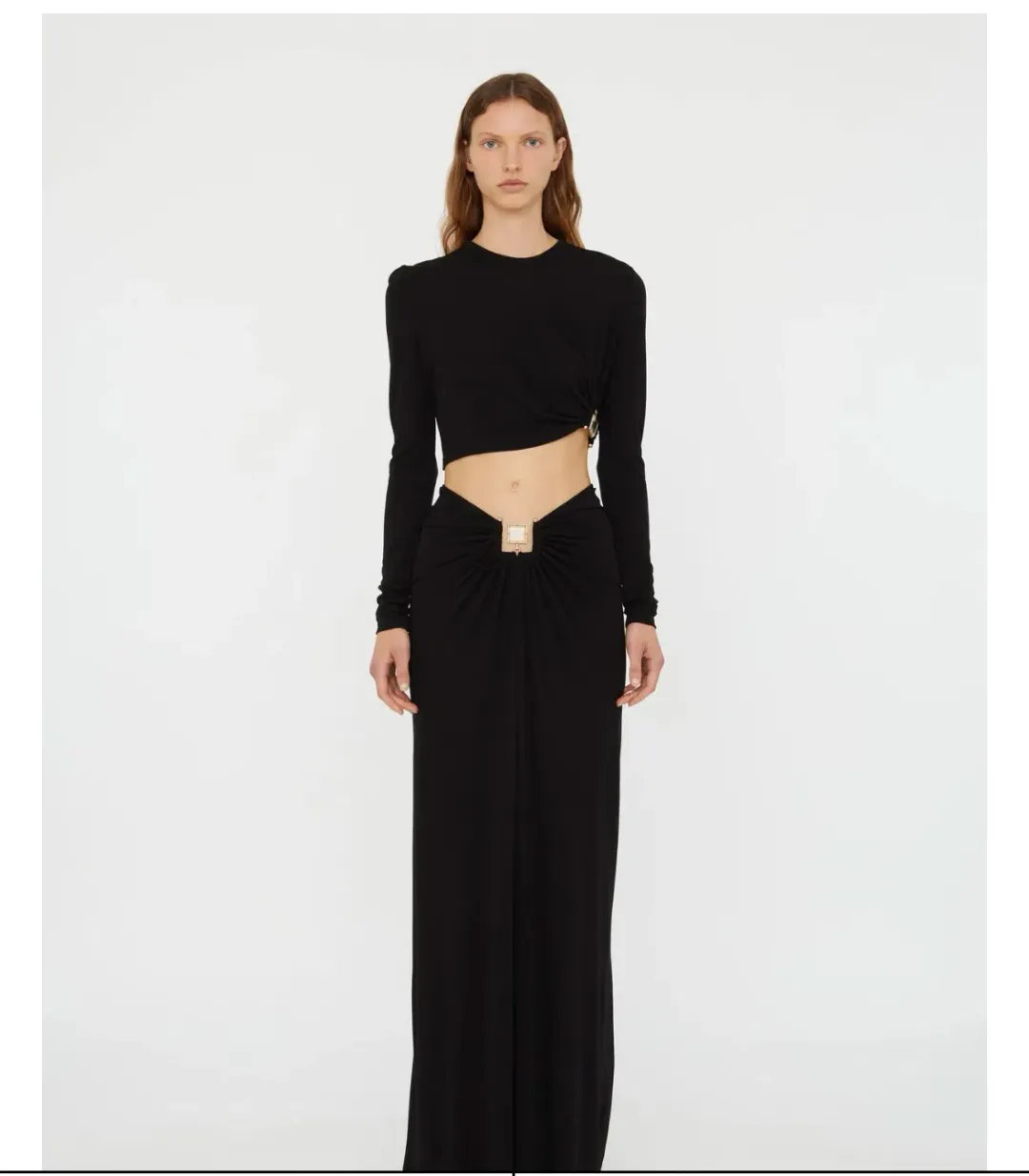 Christopher Esber Bezel Quartz Ruched Long Sleeve Top Black Size 12 for rent on The Volte - main image