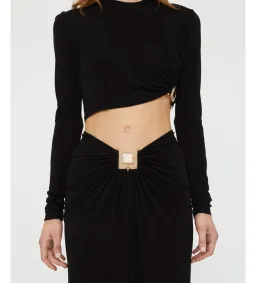 Christopher Esber Bezel Quartz Ruched Long Sleeve Top Black Size 12 for rent on The Volte - image 3