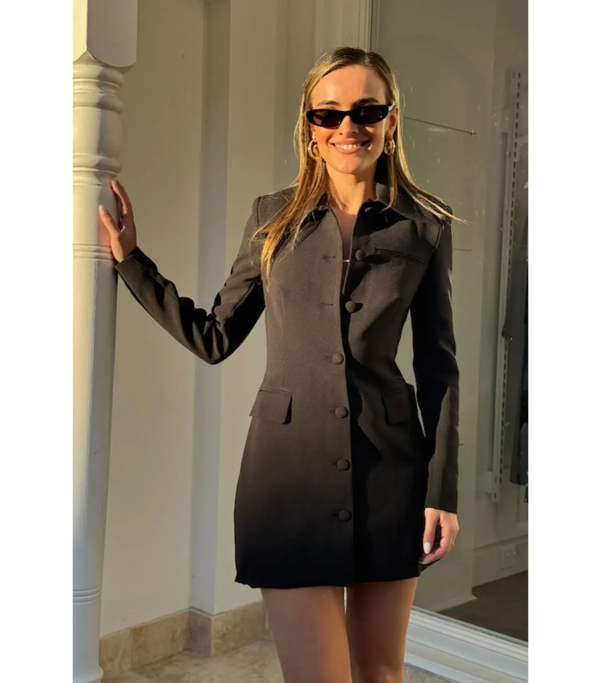 Odd Muse The Ultimate Muse Structured Button Mini Dress Black Size AU 6  for rent on The Volte - main image