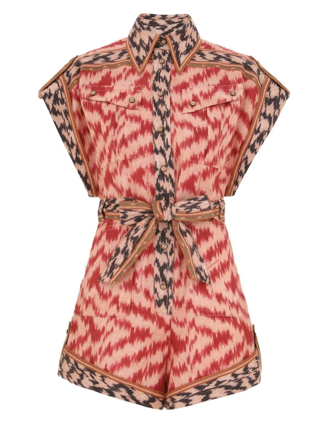 Zimmermann The Wylie Pocket Playsuit in Red Ikat Size 10 for rent on The Volte - main image