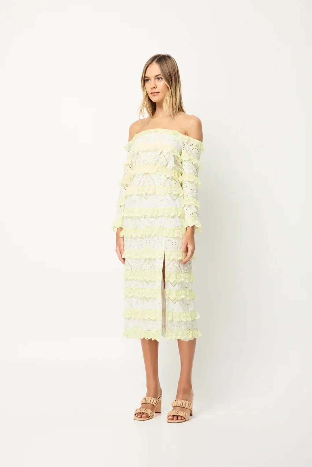 Elliatt Saint Lucia Midi Dress In Ivory/Citrus Size M/ AU 10  for rent on The Volte - main image