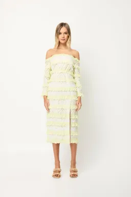 Elliatt Saint Lucia Midi Dress In Ivory/Citrus Size M/ AU 10  for rent on The Volte - image 1