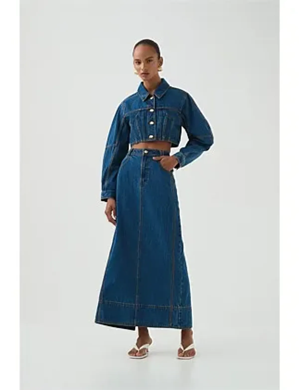 Aje Phoenix Midi Skirt Denim for rent on The Volte - main image