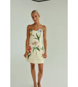 Leo Lin Rosario Velvet Mini Dress Botanical Snow Print Size 10 for rent on The Volte - image 1