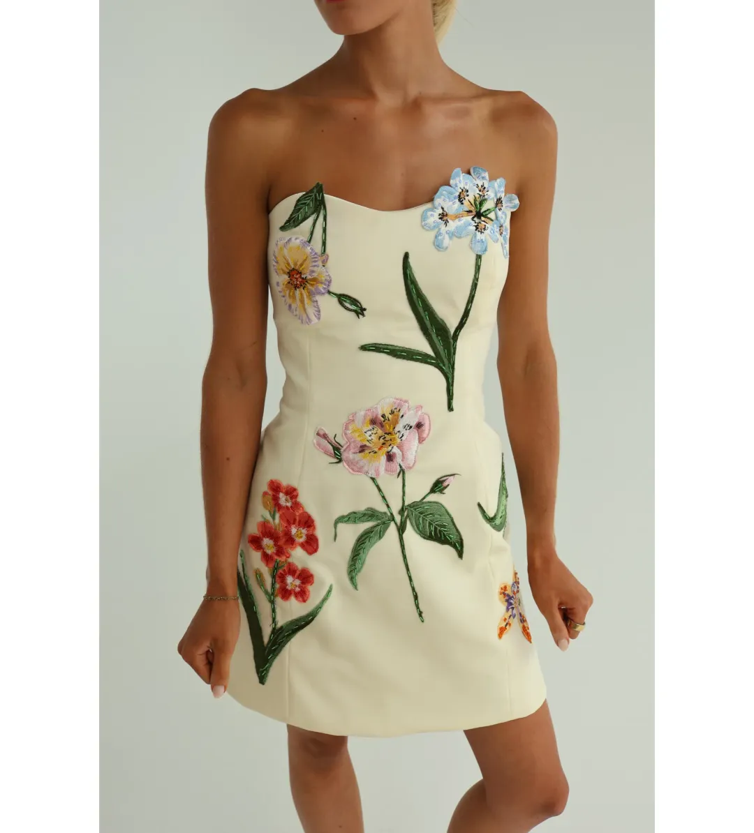 Leo Lin Rosario Velvet Mini Dress Botanical Snow Print Size 10 for rent on The Volte - main image