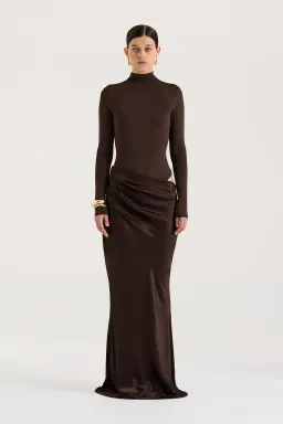 Henne Soraia Long Sleeve Maxi Dress Brown Size S / Size AU 8 for rent on The Volte - image 1