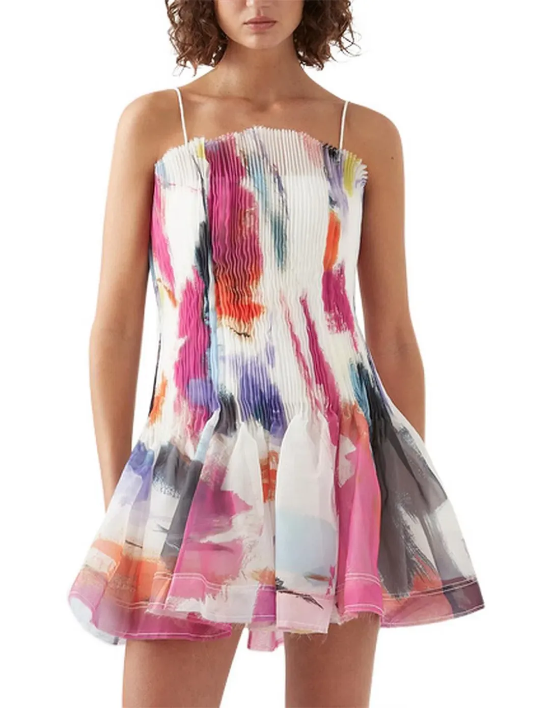 Aje Celestial Pleated Mini Dress Multi Size 8 for rent on The Volte - main image