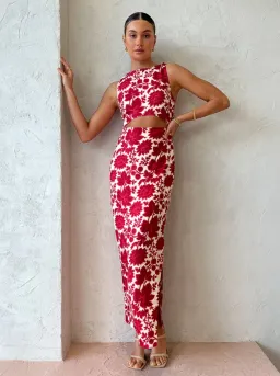 Sir The Label Cinta Linen Cut Out Midi Dress Red Floral Size 1/AU 8 for rent on The Volte - image 1