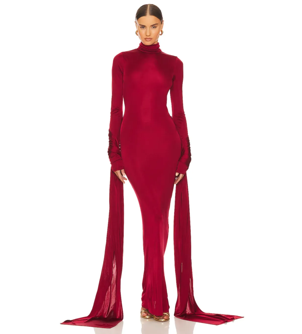 Helsa Slinky Jersey Sarong Maxi Dress in Red Size XS / AU 6 for rent on The Volte - main image