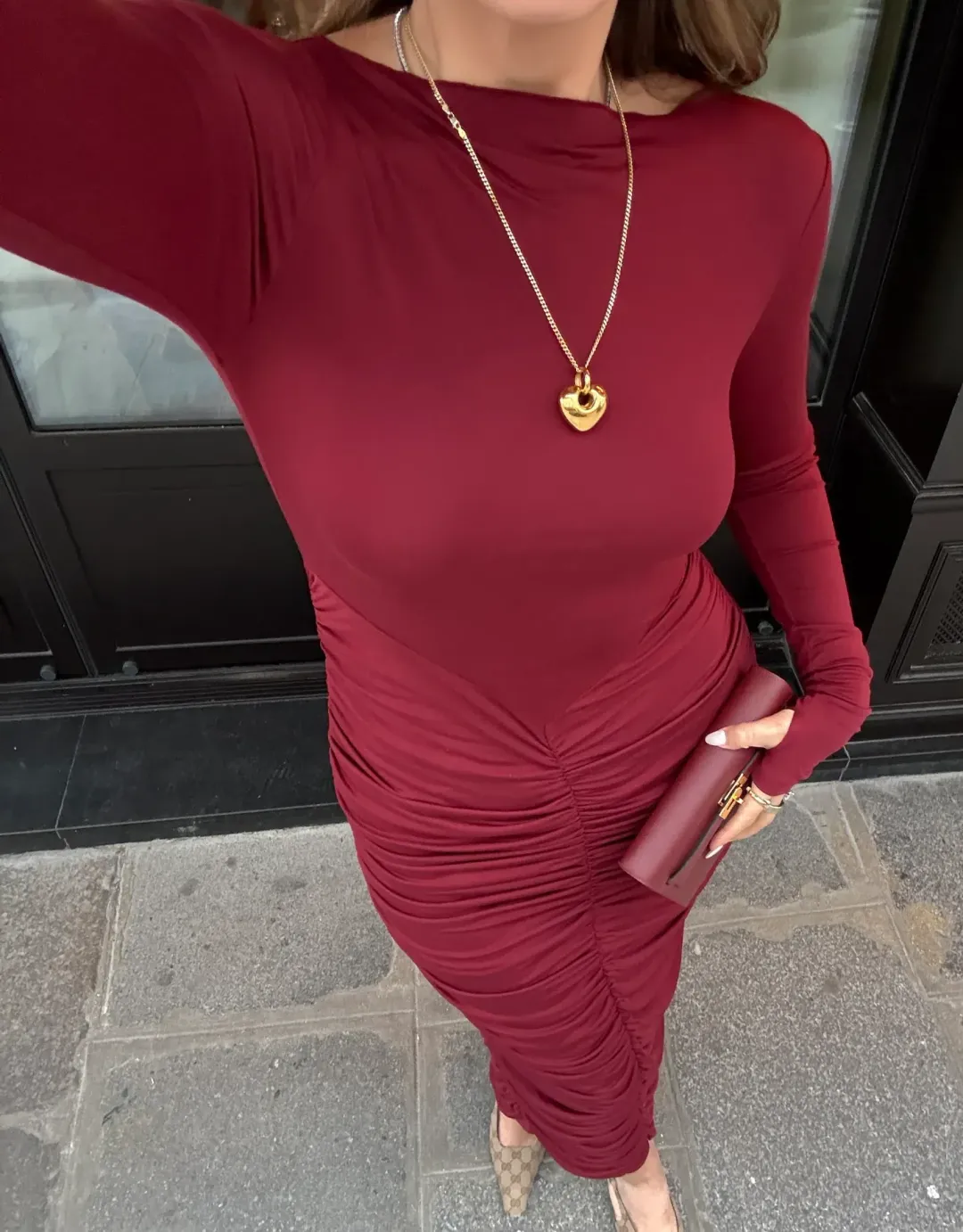 Sneaky Link Caterina Midi Dress Burgundy Size AU 8 for rent on The Volte - main image