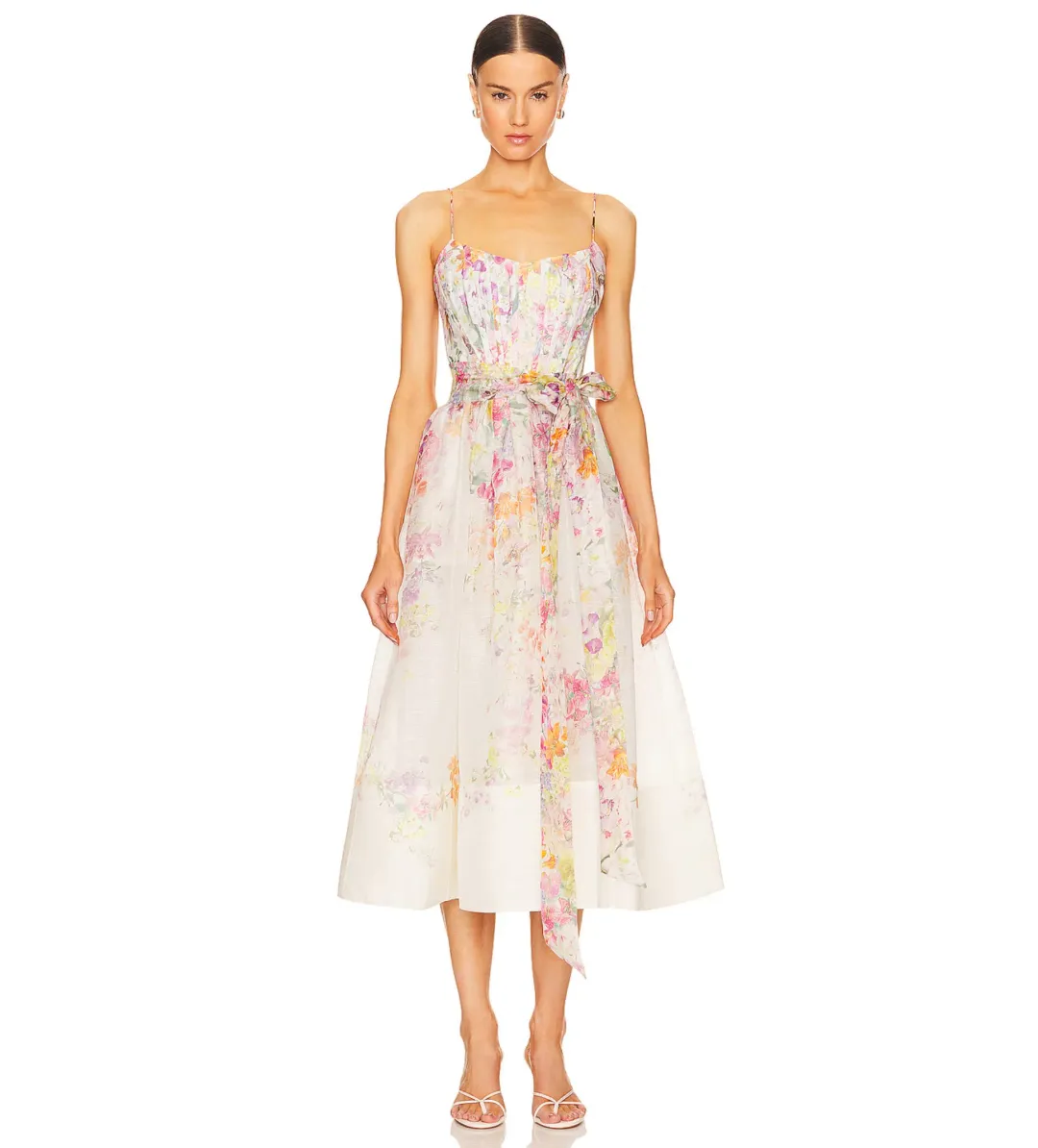 Zimmermann Natura Midi Corset Dress in Kaleidoscope Garden Floral Size 3 / AU 12 for rent on The Volte - main image